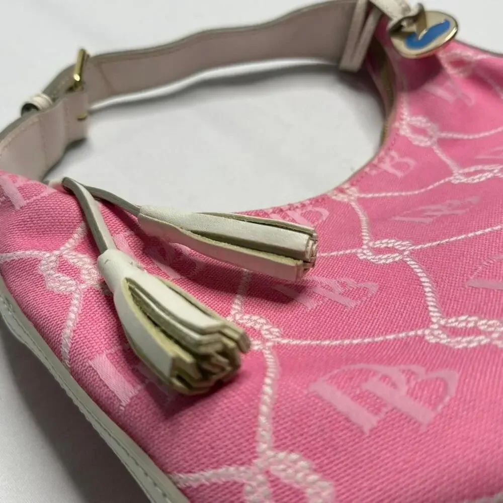 Dooney & Bourke Pink Logo Jacquard Shoulder Bag with Cream Trim